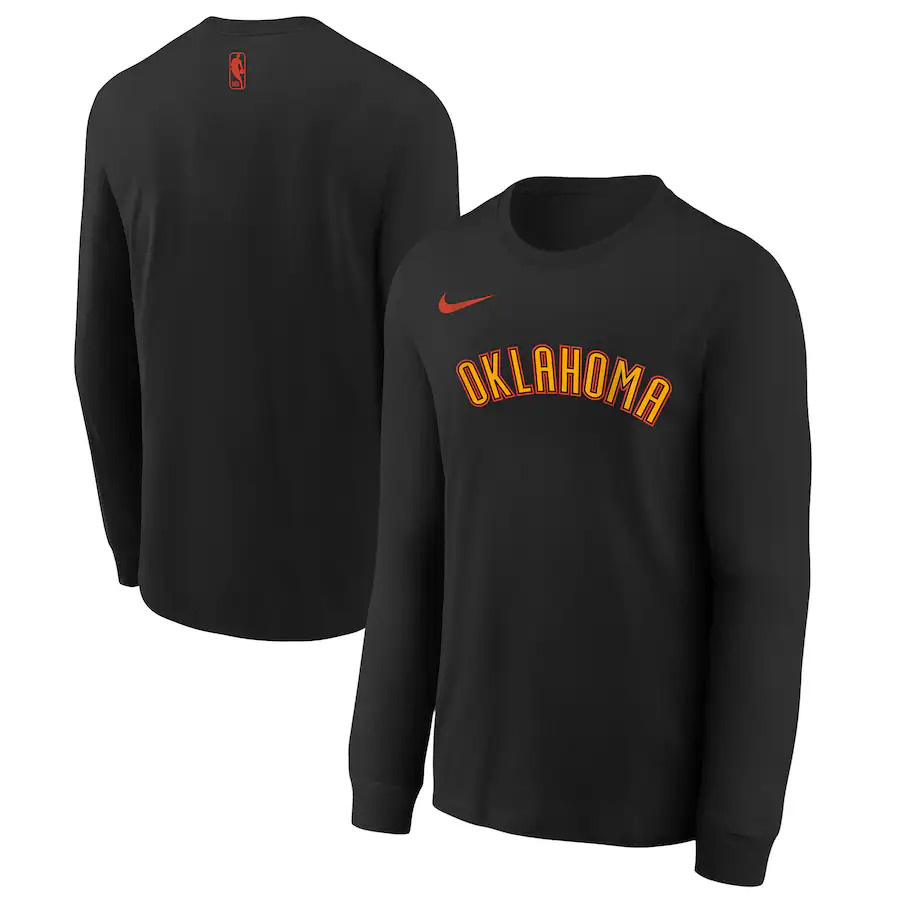 Men's Oklahoma City Thunder Black 2024/25 City Edition Essential Logo Long Sleeve T-Shirt Men's Oklahoma City Thunder Black 2024/25 City Edition Essential Logo Long Sleeve T-Shirt